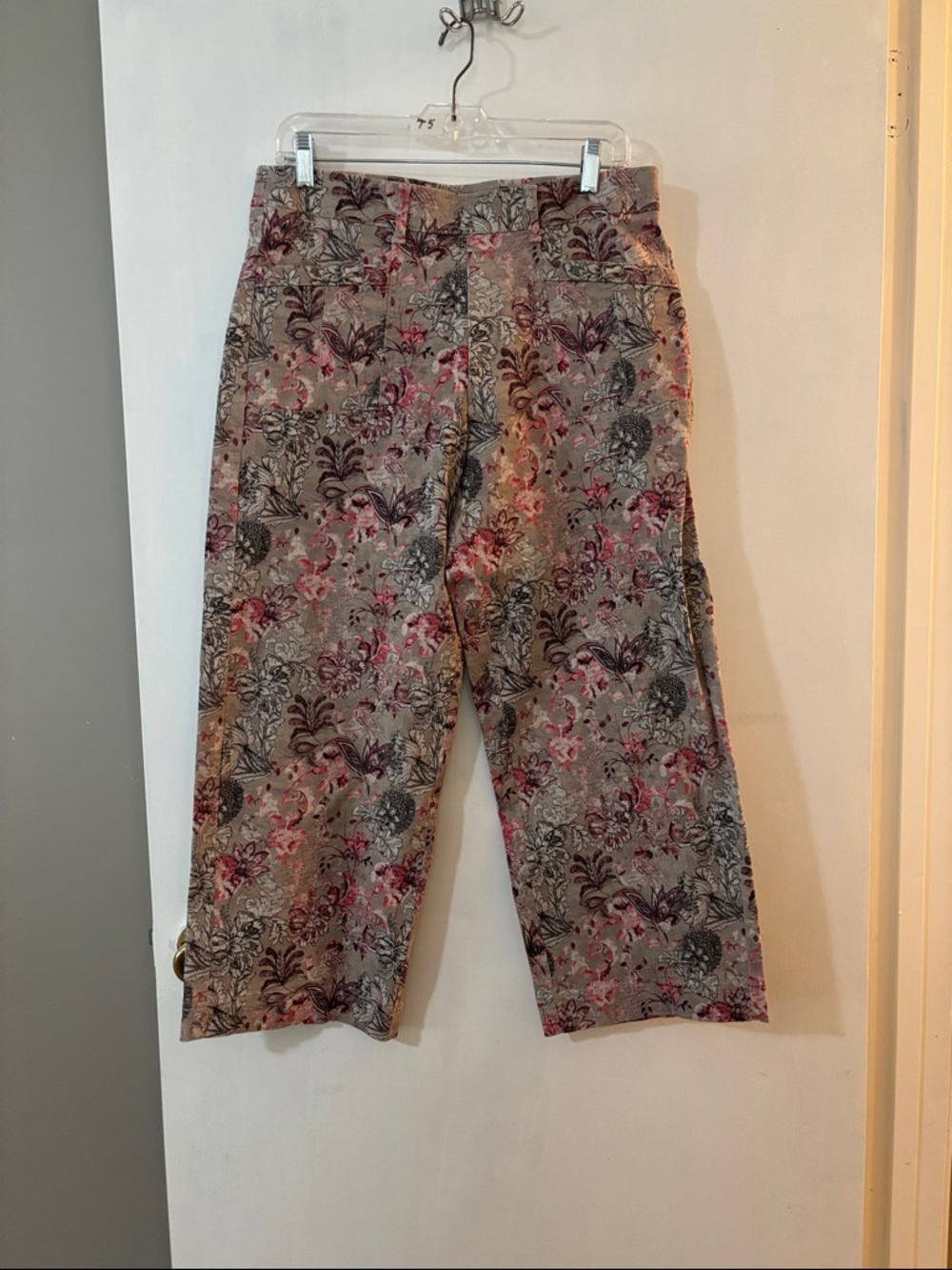 Chico's Taupe Pants with Pink & Gray Floral Print